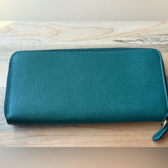 COACH Essential Continental Wallet Zip Around Crossgrain Leather Dark Green - Picture 3 of 7